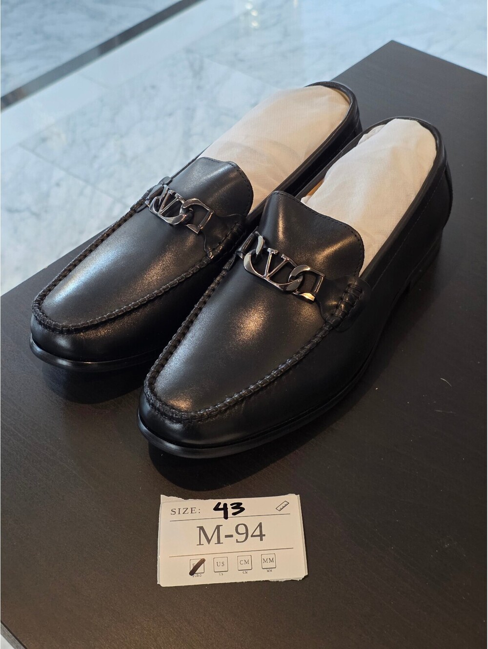 Men's Black Leather Loafers with Chain Detail